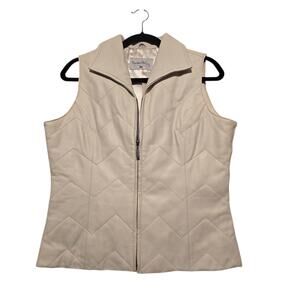 Pamela McCoy Leather Vest Womens SM Quilted Zip Cream Classic Minimalist Capsule